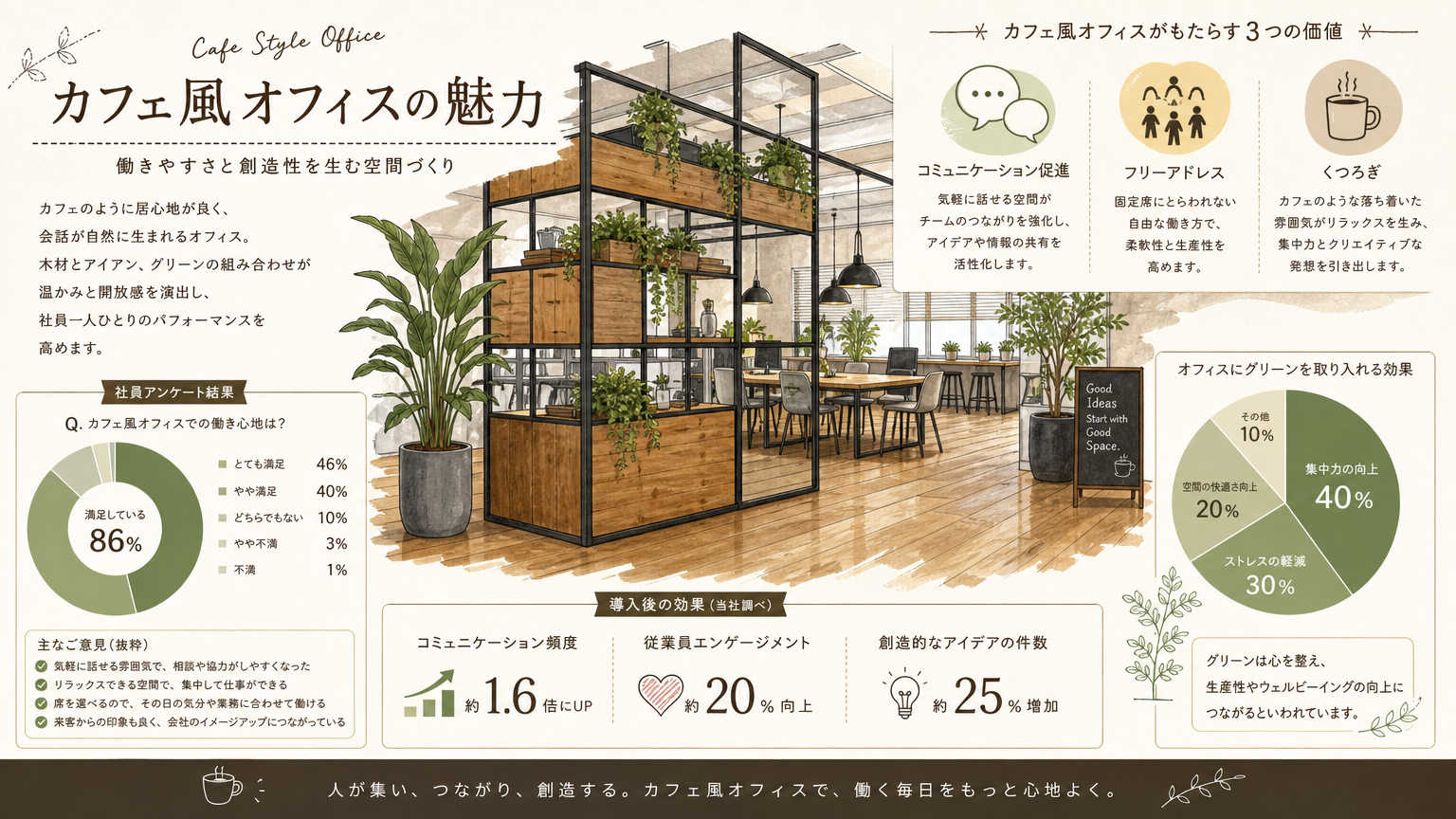 カフェ風テイストのオフィスパーテーション事例