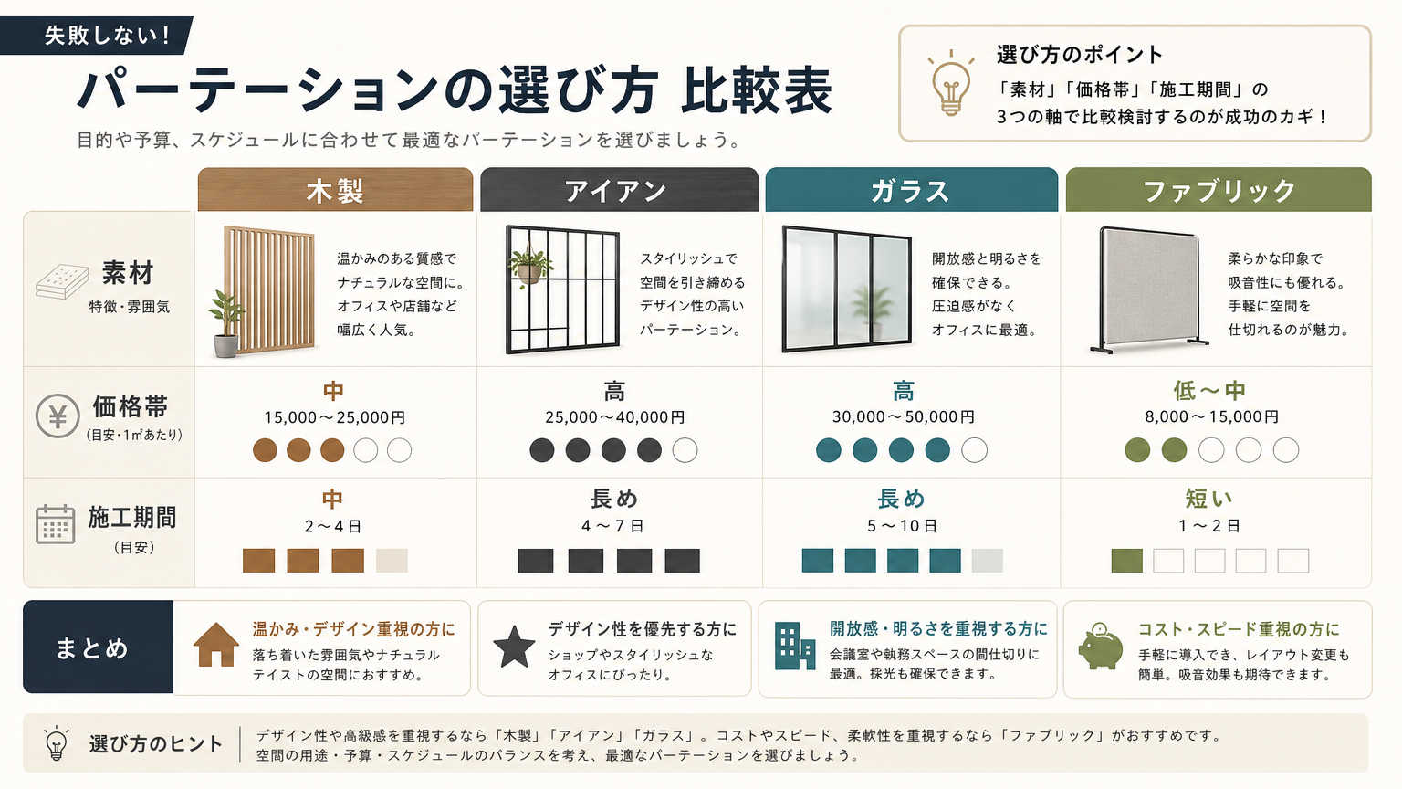 デザインテイスト別パーテーションの選び方比較