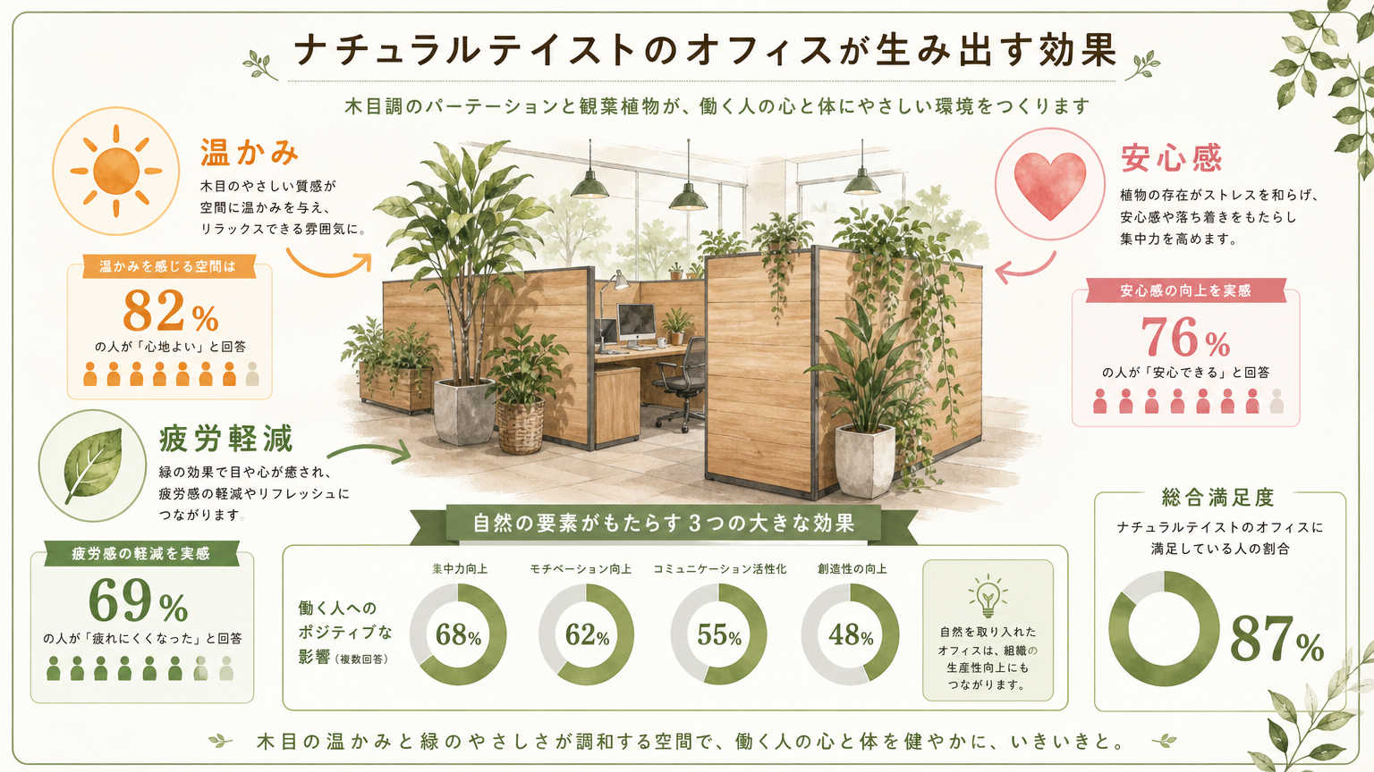 ナチュラルテイストのオフィスパーテーション事例